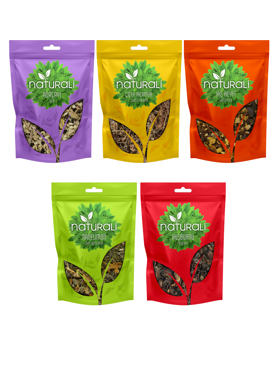 Naturali Mega Winter Tea Package - Flower Linden 50 Gr - Winter Pleasure 100 Gr - Sage 50 Gr - Rosehip Tea 100 Gr - Mint Lemon 75 Gr