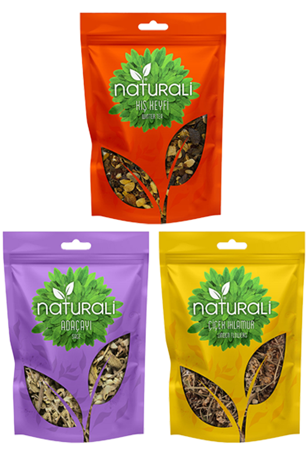 Naturali Kış Çay Paketi - Çiçek Ihlamur 50 Gr - Kış Keyfi 100 Gr - Adaçayı 50 Gr