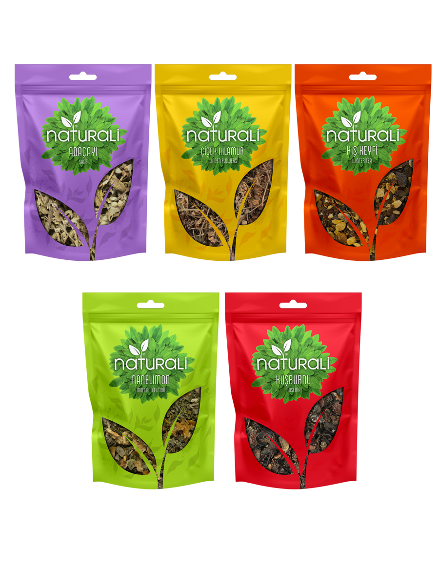 Naturali Mega Kış Çay Paketi - Çiçek Ihlamur 50 Gr - Kış Keyfi 100 Gr - Adaçayı 50 Gr - Kuşburnu Çayı 100 Gr - Nane Limon 75 Gr